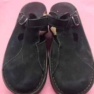 Doc martens vintage mules slide leather England Dayne Made in England Leather & Suede Applique Slides in  main image 3